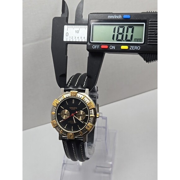 Gruen Sport 3ATM Quartz Black Dial Gold Tone Bezel Two Subdial Watch New Battery - Picture 7 of 11